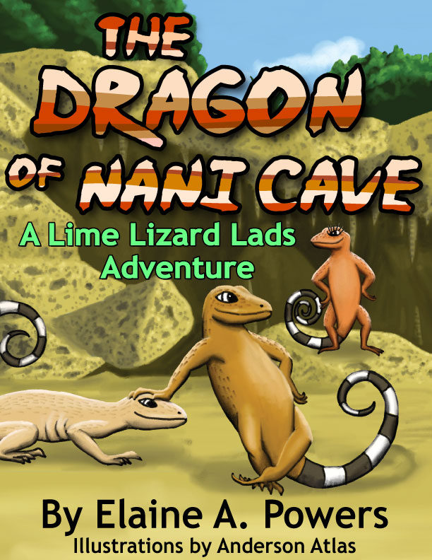 colorful children's book cover with illustrations of curly-tail lizards