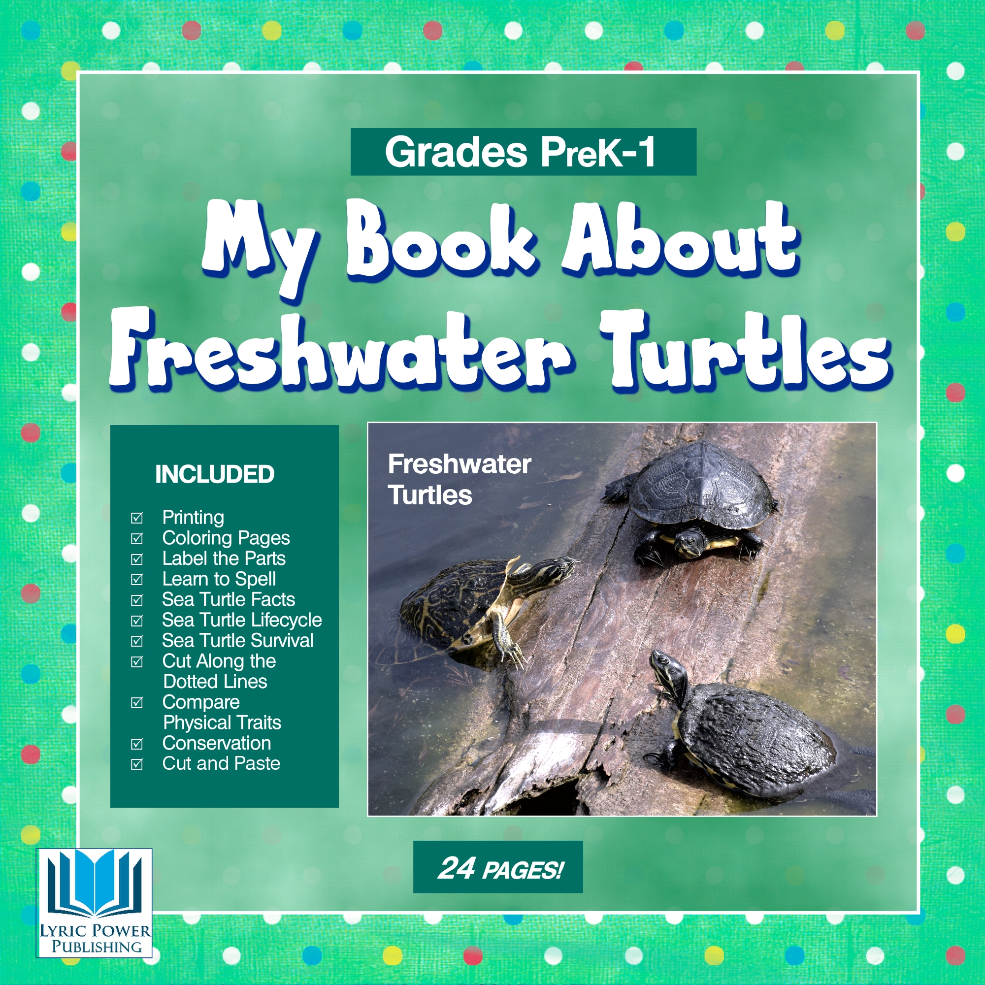 a green book cover with an image of freshwater turtles