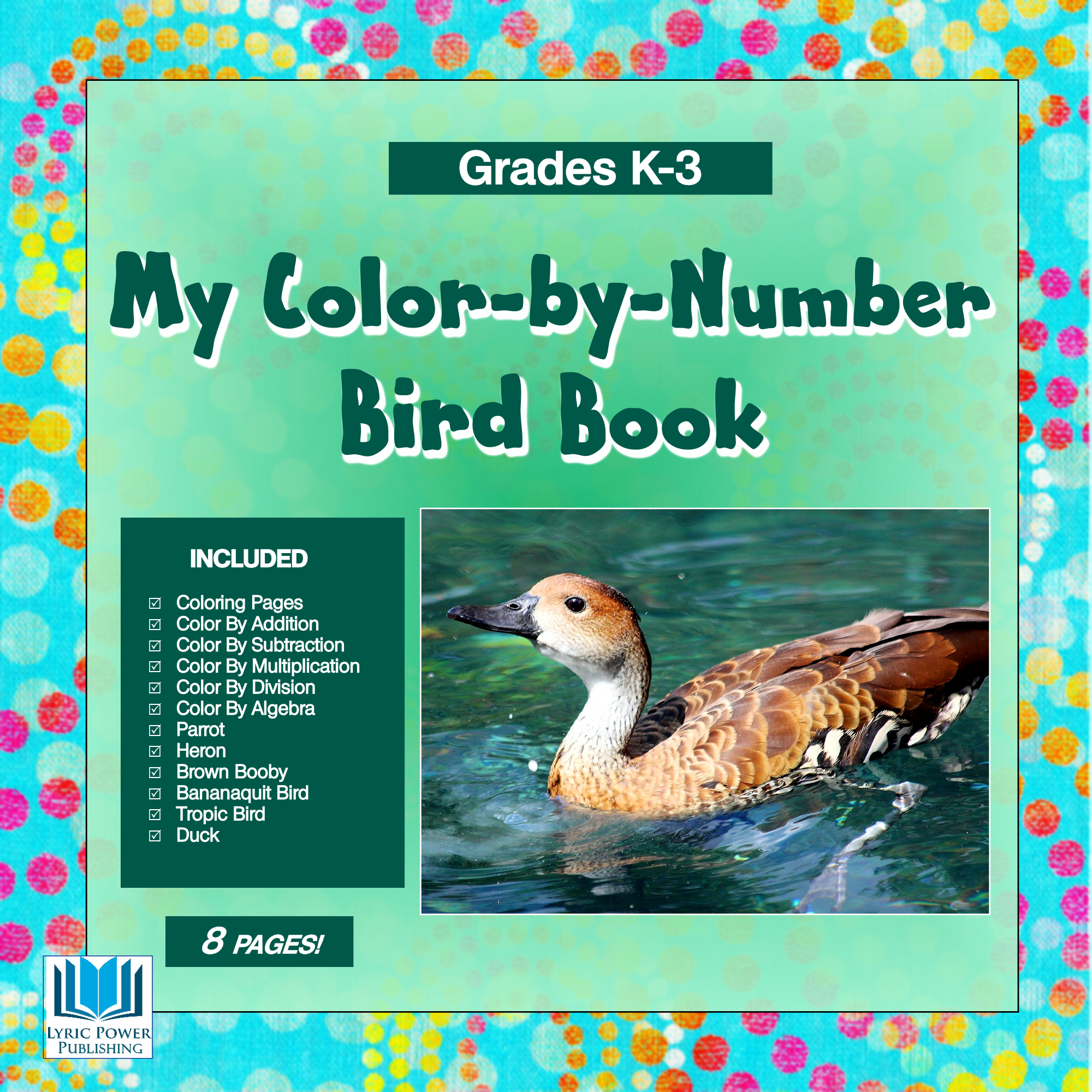 a light green and dark green book cover with the image of a duck in water