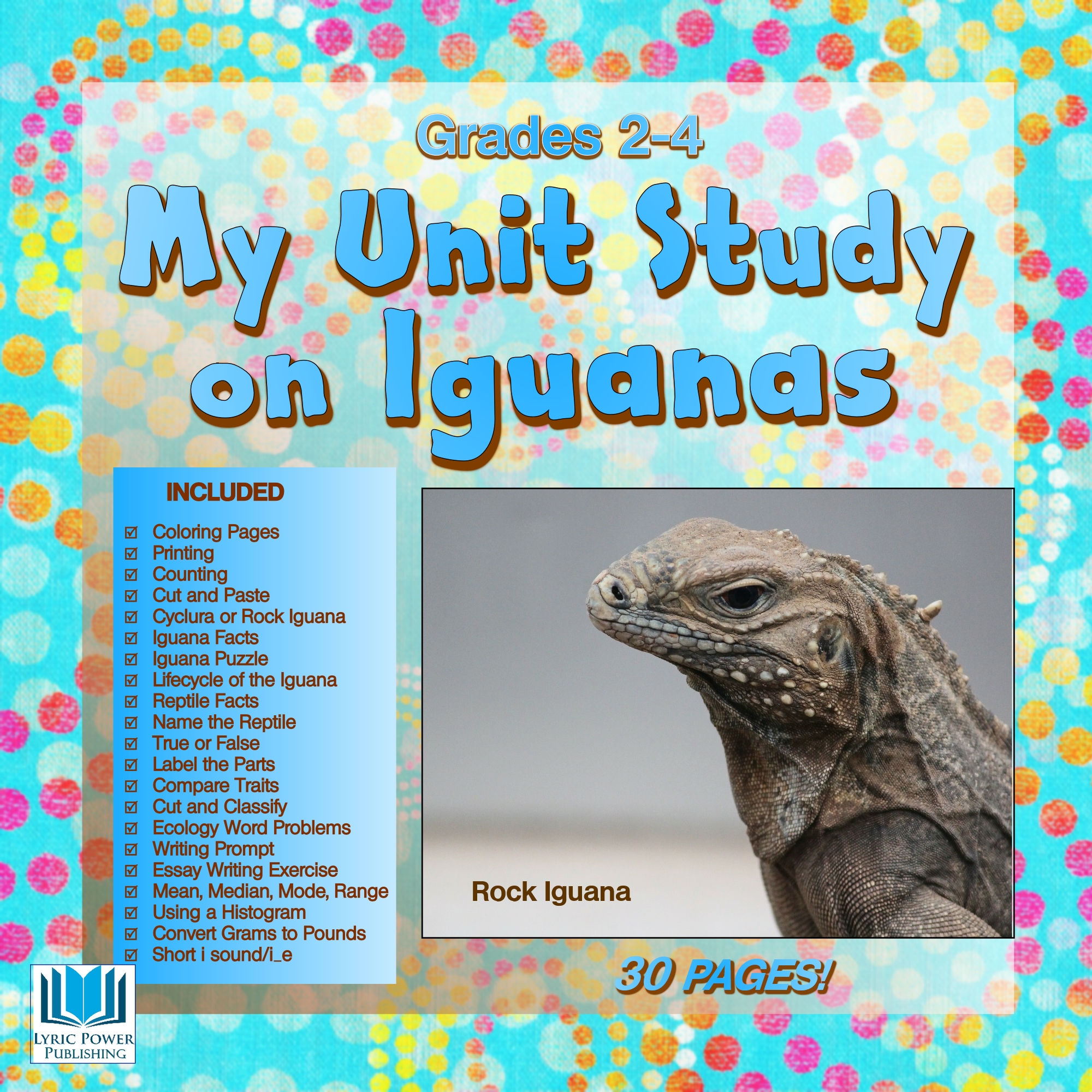 a white and light blue book cover with an image of an iguana's head