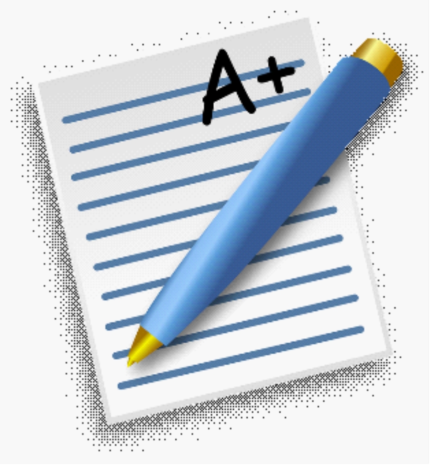 a white sheet of paper with blue lines, showing a blue pen and the grade A+