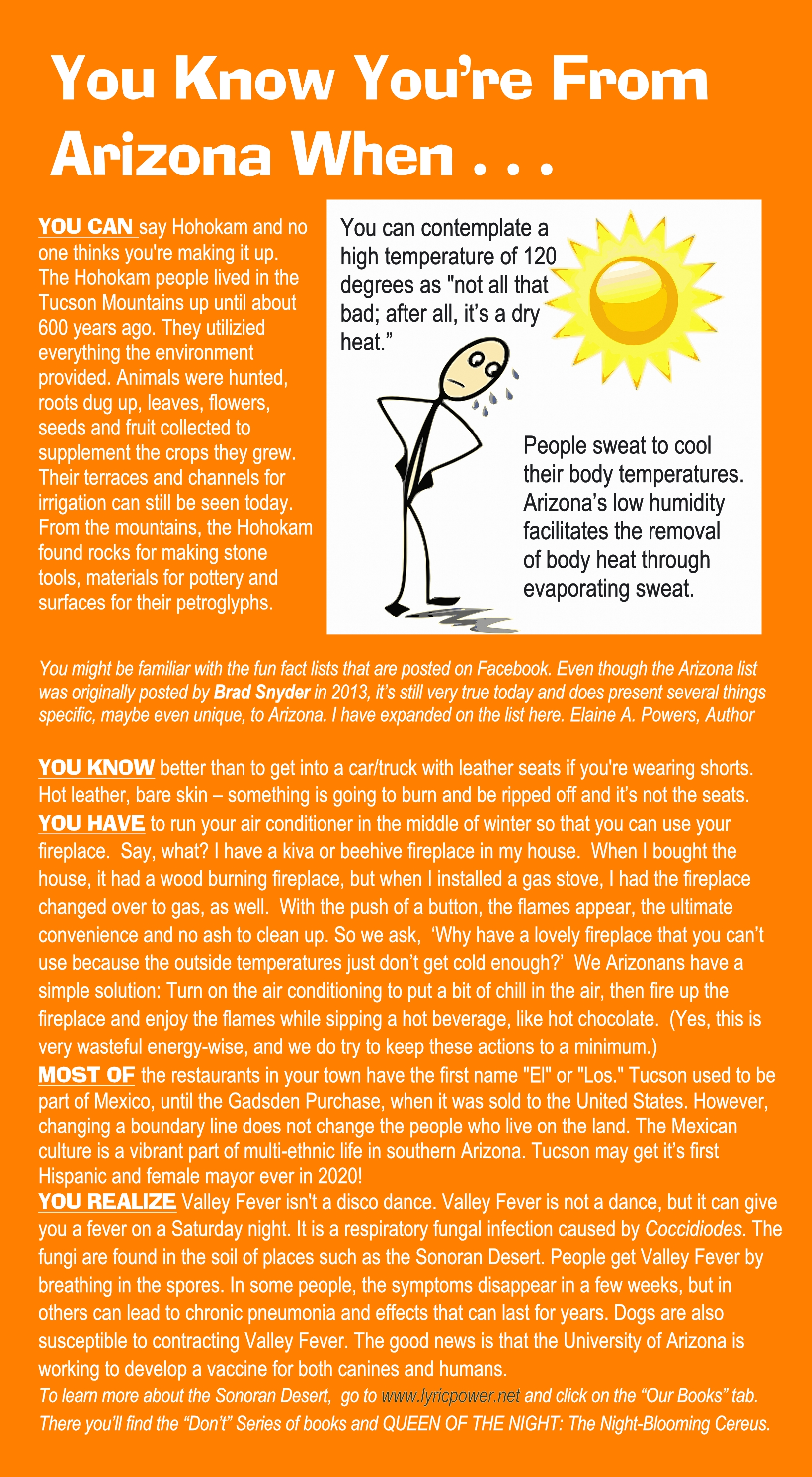 Orange infographic with facts about Southern Arizona