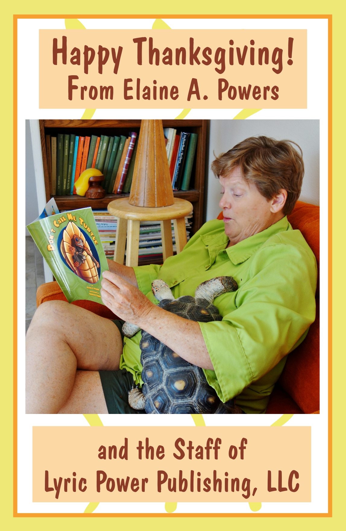 graphic with photo of woman reading a book to a tortoise