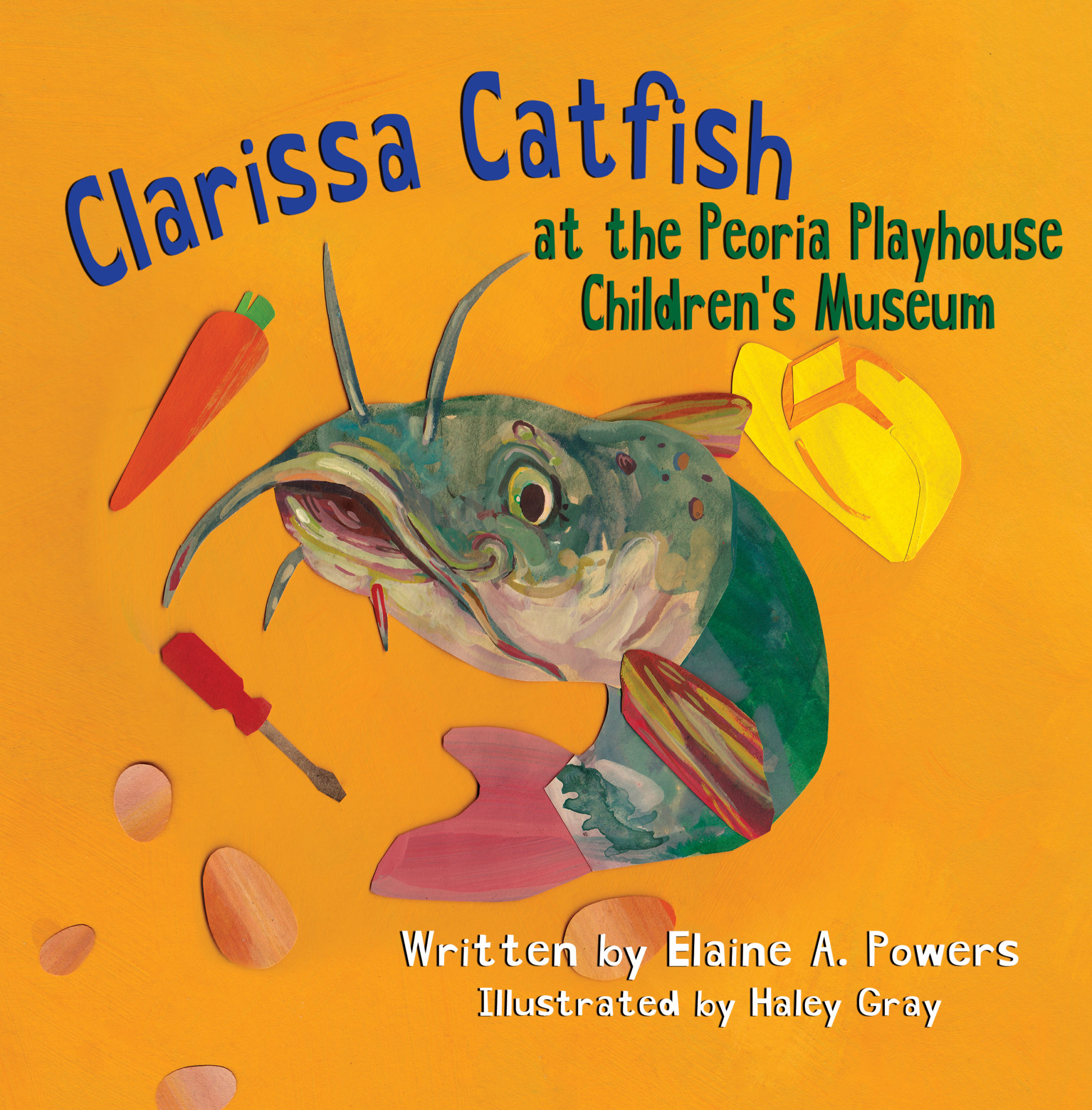 A golden orange book cover with a green catfish on the cover