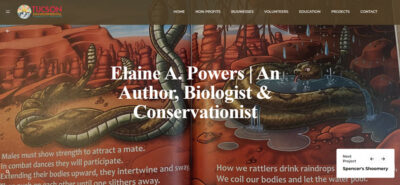 Snapshot of Tucson Environmental headline: Elaine A. Powers an Author, Biologist, and Conservationist.