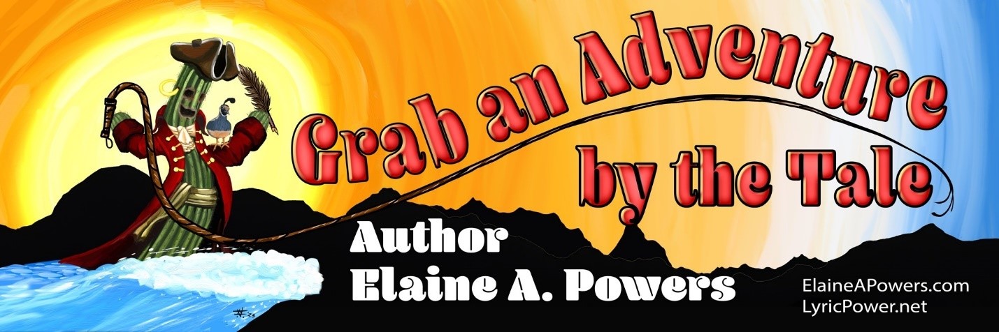 Elaine's author banner that features Captain Jack Saguaro. 