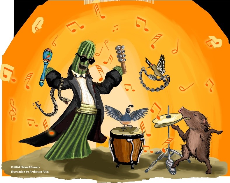 The final iteration of Captain Jack as a conductor. several desert animals join him playing instruments.