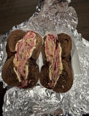 the corned beef Reuben bagel I had the morning (6 am) of the day of our concert at Carnegie.